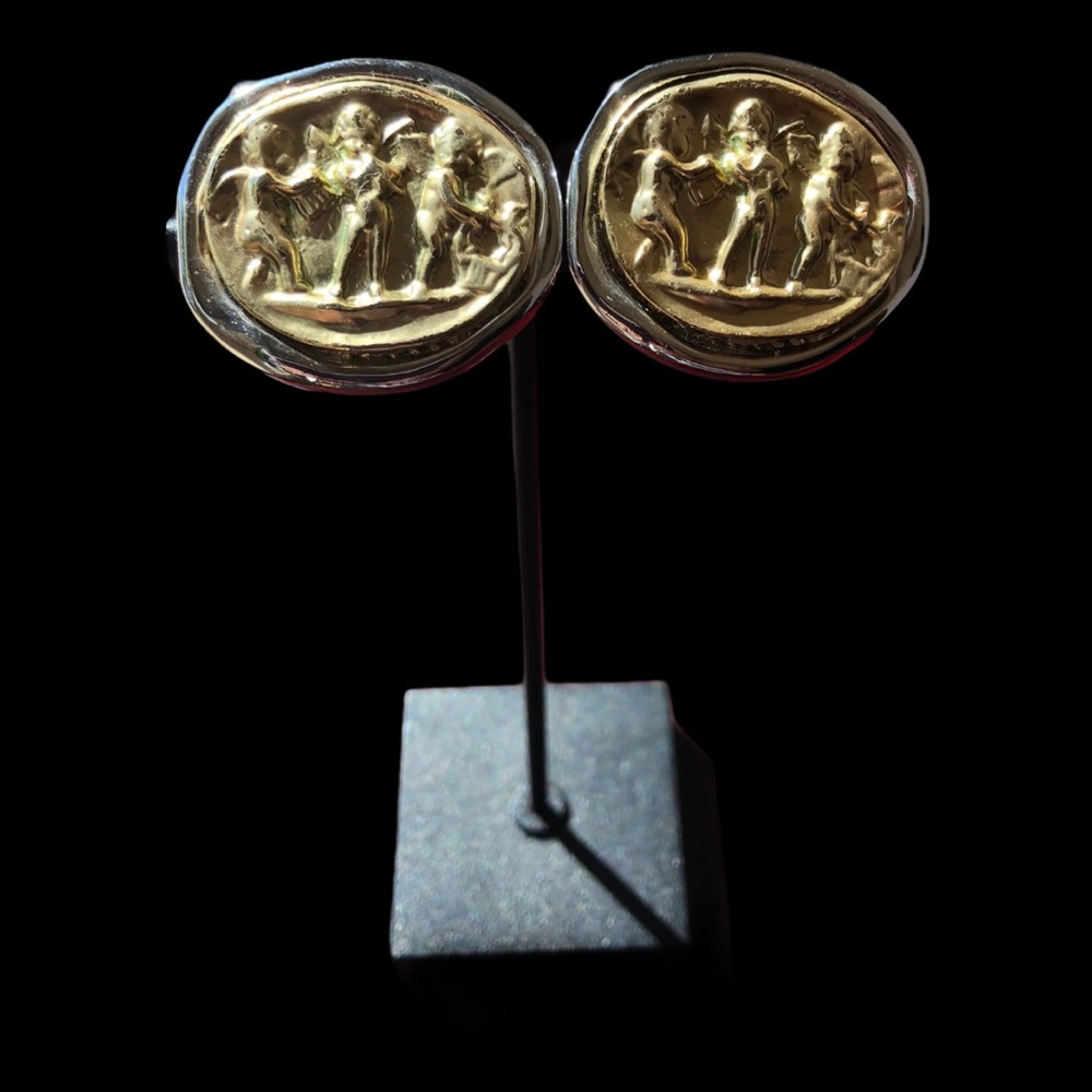 Silver & Gold Tone Clip On Earrings With Cherubs